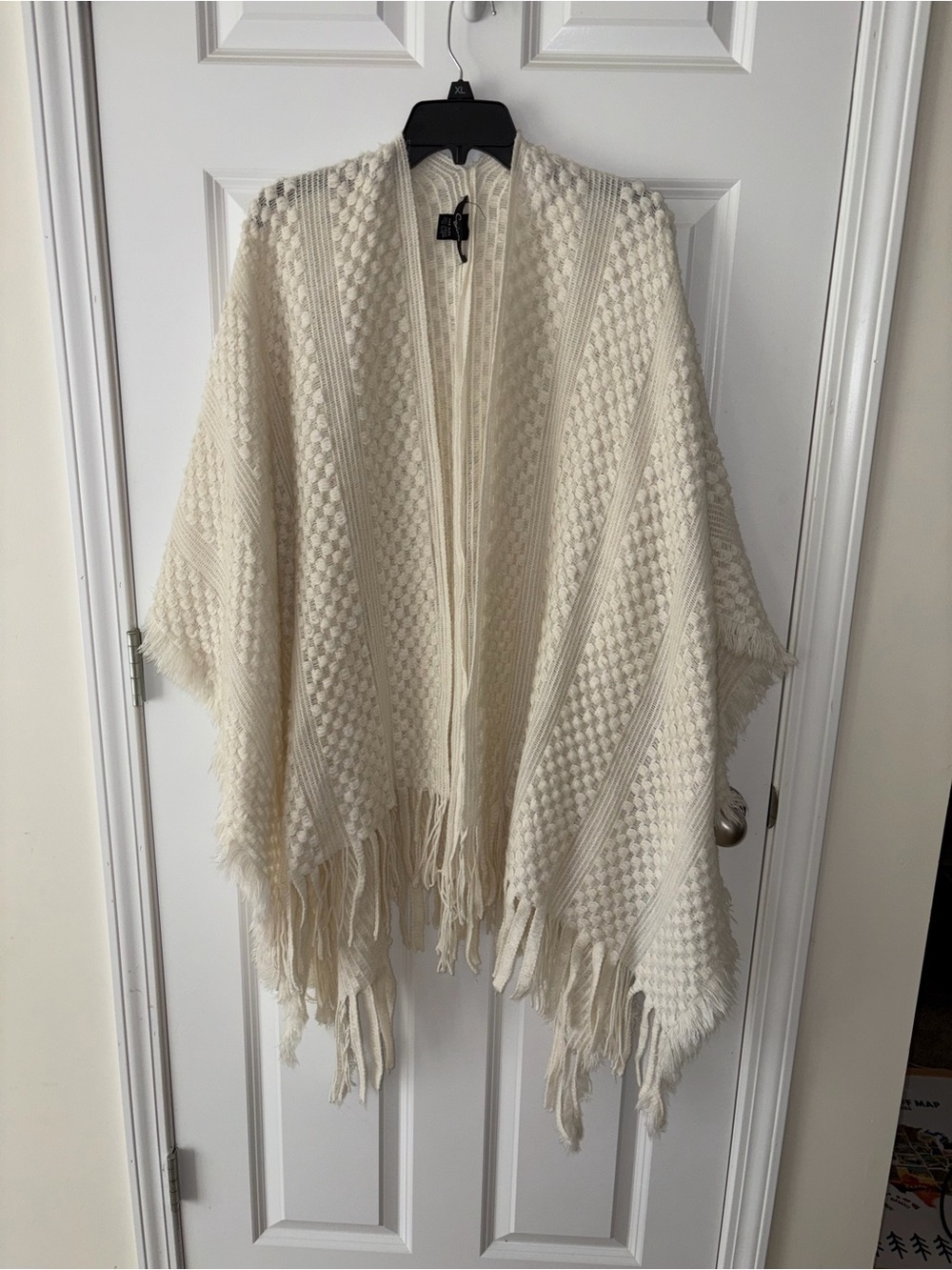 Soft Ivory Fringe Knit Poncho - Cejon